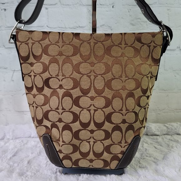 COACH 6076 Signature Jacquard Brown Canvas Bucket Shoulder Bag - Picture 3 of 14